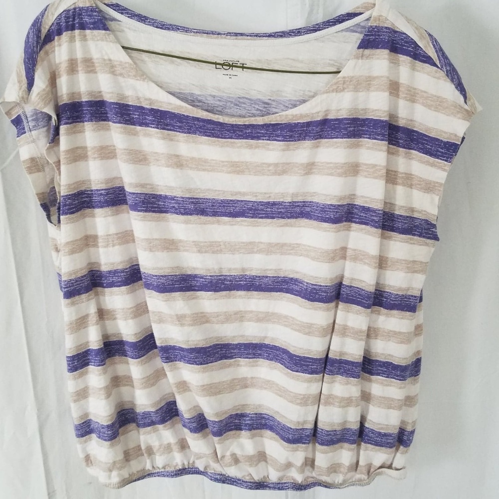 Ann Taylor Loft Short Sleeve Striped Blouse